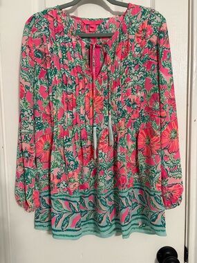 Lilly Pulitzer Pink, Green and Coral Floral Tunic